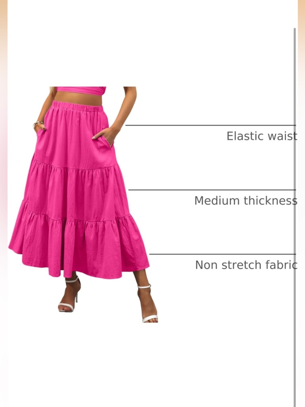 NWOT Women’s Barbiecore Pink Tiered Summer Rayon Maxi Skirt w Pockets Size Small - Picture 6 of 12